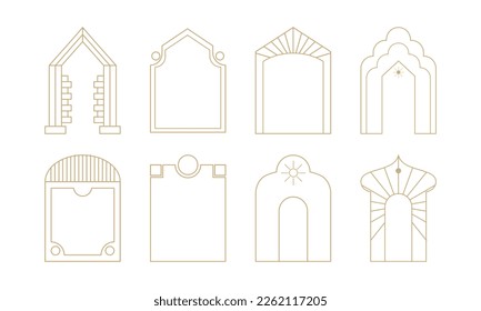Vector set of design elements and illustrations in simple linear style - boho arch logo design elements and frames for social media stories and posts
