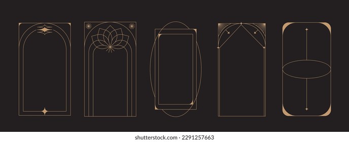 Conjunto vectorial de elementos de diseño e ilustraciones en un estilo lineal simple - elementos de diseño del logo del arco boho y marcos para historias y posts de medios sociales