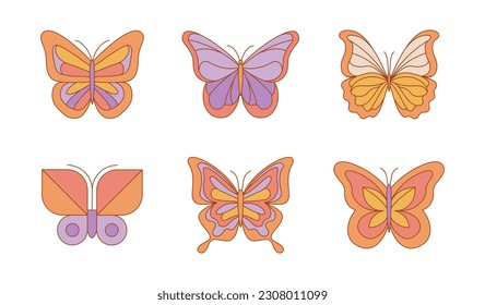 Vector set of design elements and illustrations in simple minimalist linear style - butterfly clip art for collage, prints, posters