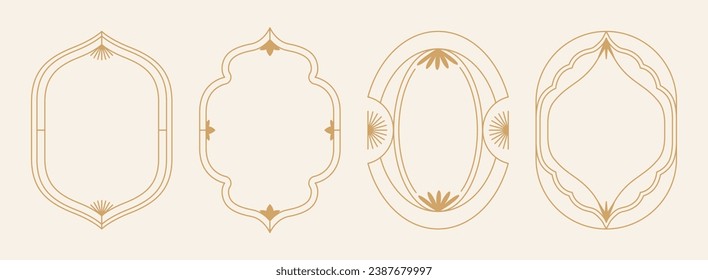 Conjunto vectorial de elementos de diseño e ilustraciones en un estilo lineal simple - elementos de diseño del logo del arco boho y marcos para historias y posts de medios sociales