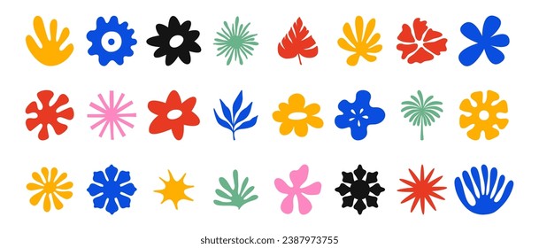 Vector set of design elements and illustrations in simple flat linear style - sun symbols, abstract forms and shapes - logo design templates, badges and stickers for posters, prints, banners