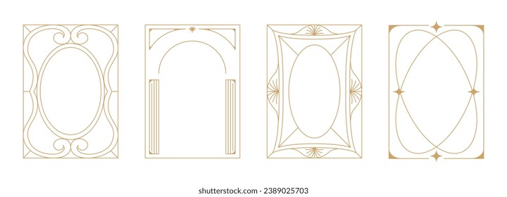 Vector set of design elements and illustrations in simple linear style - boho arch logo design elements and frames for social media stories and posts