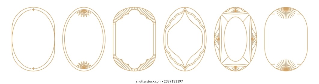 Vector set of design elements and illustrations in simple linear style - oval boho logo design elements and frames for social media stories and posts with copy space for text