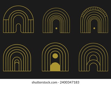 Vector set of design elements and illustrations in simple linear style boho arch design elements and frames for social media stories and posts