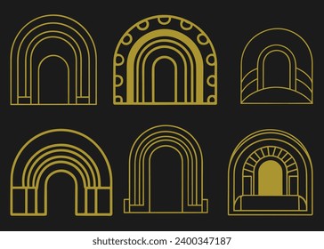 Vector set of design elements and illustrations in simple linear style boho arch design elements and frames for social media stories and posts