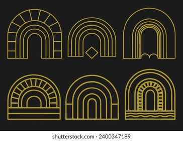 Vector set of design elements and illustrations in simple linear style boho arch design elements and frames for social media stories and posts