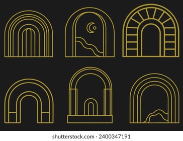 Vector set of design elements and illustrations in simple linear style boho arch design elements and frames for social media stories and posts