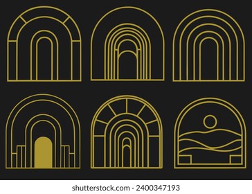 Vector set of design elements and illustrations in simple linear style boho arch design elements and frames for social media stories and posts