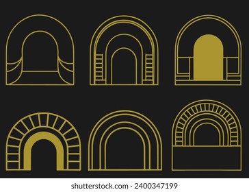 Vector set of design elements and illustrations in simple linear style boho arch design elements and frames for social media stories and posts