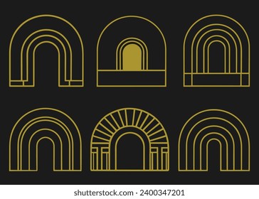 Vector set of design elements and illustrations in simple linear style boho arch design elements and frames for social media stories and posts