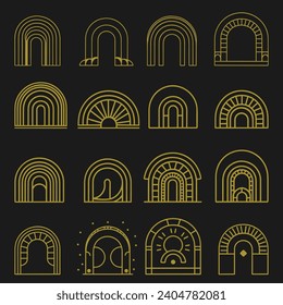 Vector set of design elements and illustrations in simple linear style boho arch logo design elements and frames for social media stories and posts