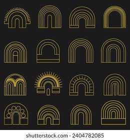 Vector set of design elements and illustrations in simple linear style boho arch logo design elements and frames for social media stories and posts