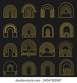 Vector set of design elements and illustrations in simple linear style boho arch logo design elements and frames for social media stories and posts