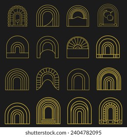 Vector set of design elements and illustrations in simple linear style boho arch logo design elements and frames for social media stories and posts