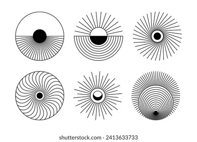 Vector set of design elements and illustrations in simple minimalist linear style - abstract forms and shapes, wall art prints, minimalistic geometric posters 

