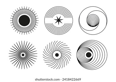 Vector set of design elements and illustrations in simple minimalist linear style - abstract forms and shapes, wall art prints, minimalistic geometric posters 
