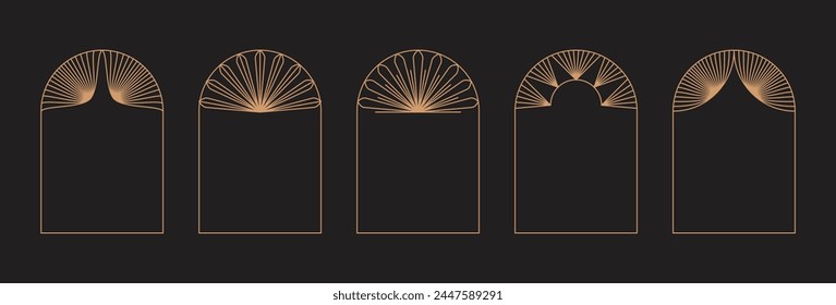 Vector set of design elements and illustrations in simple linear style - boho arch logo design elements and frames for social media stories and posts