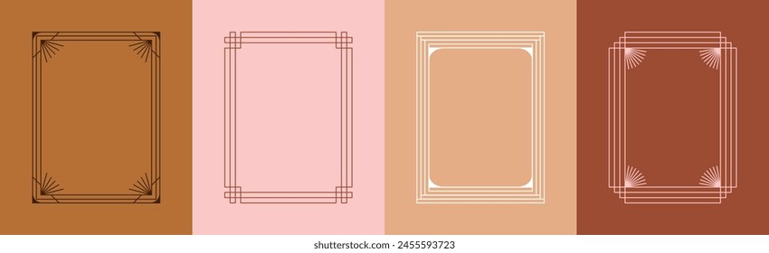 Vector set of design elements and illustrations in simple linear style - boho arch logo design elements and frames for social media stories and posts

