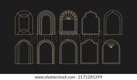 Vector set of design elements and illustrations in simple linear style - boho arch logo design elements and frames for social media stories and posts Foto stock © 