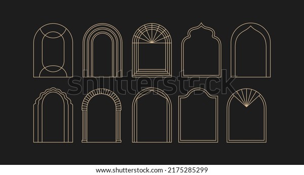 Vector set of design elements and illustrations\
in simple linear style - boho arch logo design elements and frames\
for social media stories and\
posts