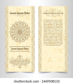 Vector set of design elements labels, icon, logo, frame, luxury packaging for the product. Vertical gold cards on a black background. Templates vintage postcards with foil