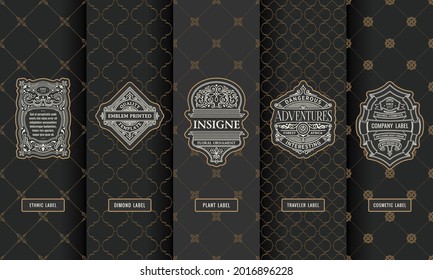 Vector set of design elements labels, icon, logo, frame, luxury packaging for the product