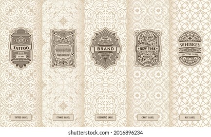 Vector set of design elements labels, icon, logo, frame, luxury packaging for the product