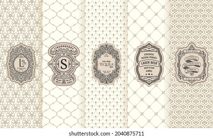 Vector set of design elements labels, icon, logo, frame, luxury packaging for the product