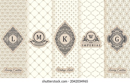 Vector set of design elements labels, icon, logo, frame, luxury packaging for the product