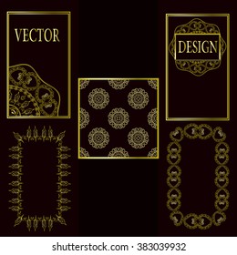 Vector set of design elements, labels and frames for packaging for luxury products in vintage style - places and frames for text, seamless pattern made