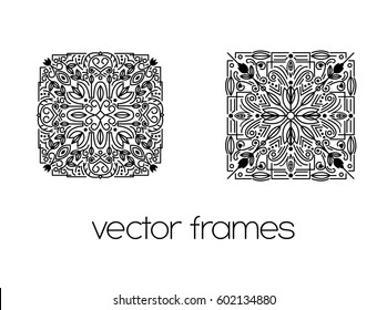 Vector set of design elements, labels and frames for packaging for luxury products. Set of monogram logo template with flourishes calligraphic elegant ornament 