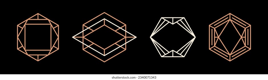 Vector set of design elements - linear frames with copy space for text, monogram emblems