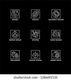 Vector set of design elements, logo design template, icons and badges for sugar alternatives, healthy food, natural substitutes. Line icon set, editable stroke.