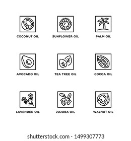 Vector set of design elements, logo design template, icons and badges for nature oils. Line icon set, editable stroke. 