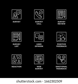 Vector set of design elements, logo design template, icons and badges for survey. Line icon set, editable stroke. 