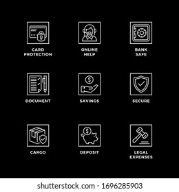 Vector set of design elements, logo design template, icons and badges for insurance. Line icon set, editable stroke. 