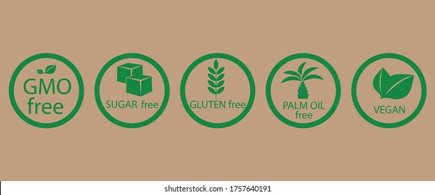 Vector set of design elements, logo template, icons and badges for natural and organic products without parabens, gluten free, organic