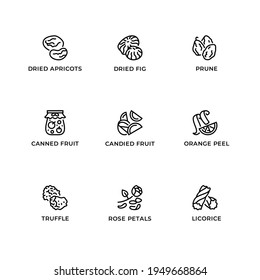 Vector set of design elements, logo design template, icons and badges for cuisine specialties. Line icon set, editable stroke.