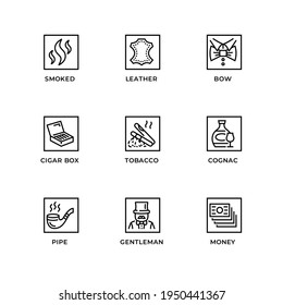 Vector set of design elements, logo design template, icons and badges for gentleman. Line icon set, editable stroke.