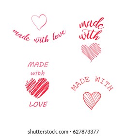 vector set of design elements. made with love hand lettering with hearts