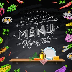 Vector Set Of Design Elements For The Menu On The Chalkboard.
