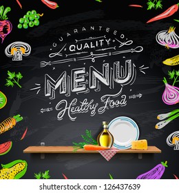 Vector set of design elements for the menu on the chalkboard.