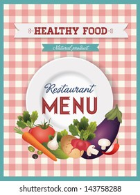 Vector set of design elements for the menu on the chalkboard. Vector vegetables illustration with plate.