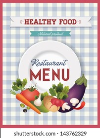 Vector set of design elements for the menu on the chalkboard. Vector vegetables illustration with plate.