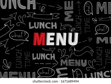 Vector set of design elements for the menu on the chalkboard.menu,food,lunch