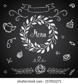 Vector set of design elements for the menu on the chalkboard.