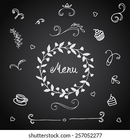 Vector set of design elements for the menu on the chalkboard.