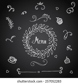 Vector set of design elements for the menu on the chalkboard.