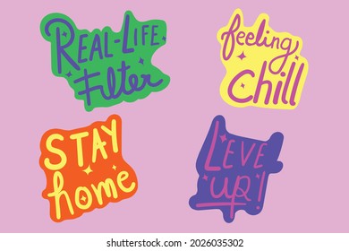 Vector set of design elements, patches and stickers with inspirational phrases - abstract elements for branding, packaging, prints and social media posts