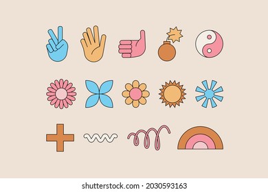 Vector set of design elements, patches and stickers with copy space for text - abstract background elements for branding, packaging, prints and social media posts

